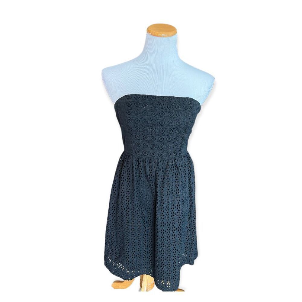 Womens Kensie Black Strapless Eyelet Fit & Flare Dress - Sz S